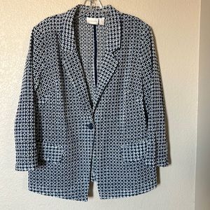 Chicos Blazer  Size 2 L Denim Chambray eyelet Jacket blue